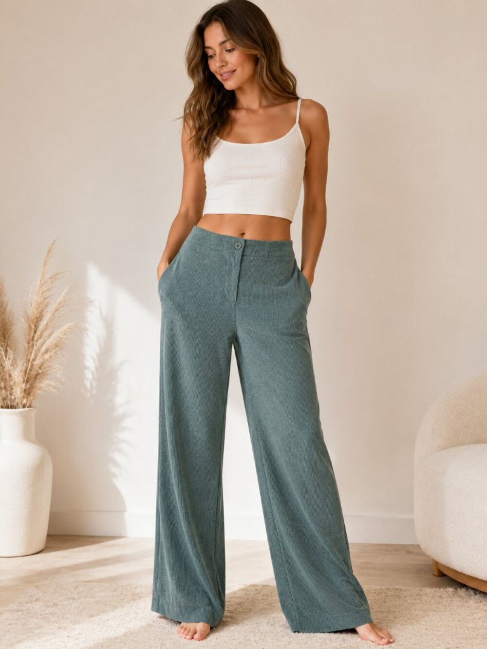 Sincerely Jules Teal Wide-Leg Corduroy Pants